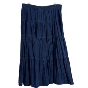 WILLOWBEND Vintage Denim Tiered Maxi Skirt USA Dark Wash Blue M.